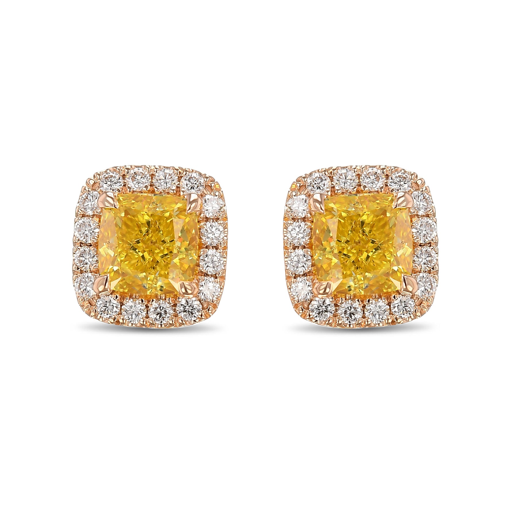 Fancy Vivid Yellow Cushion Halo Diamond Earrings