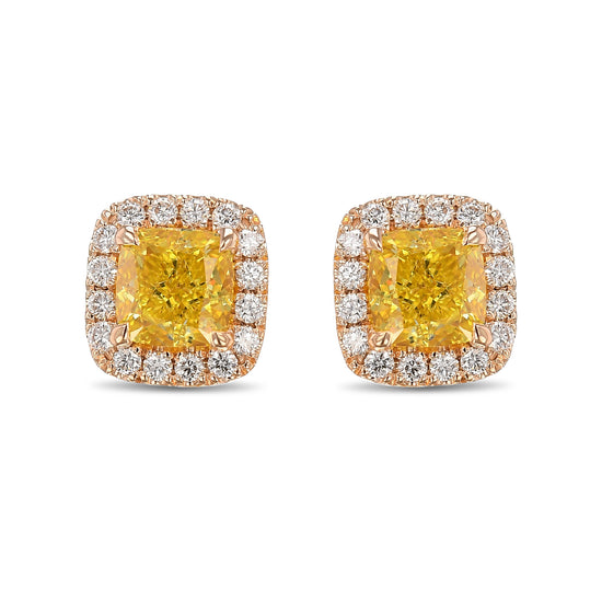 Fancy Vivid Yellow Cushion Halo Diamond Earrings