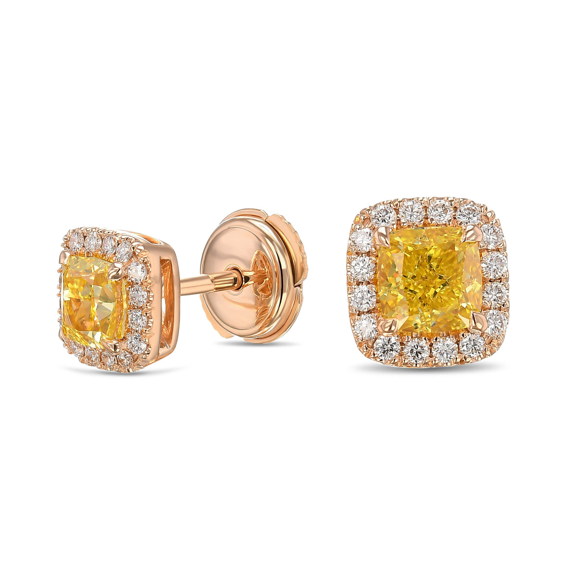 Fancy Vivid Yellow Cushion Halo Diamond Earrings