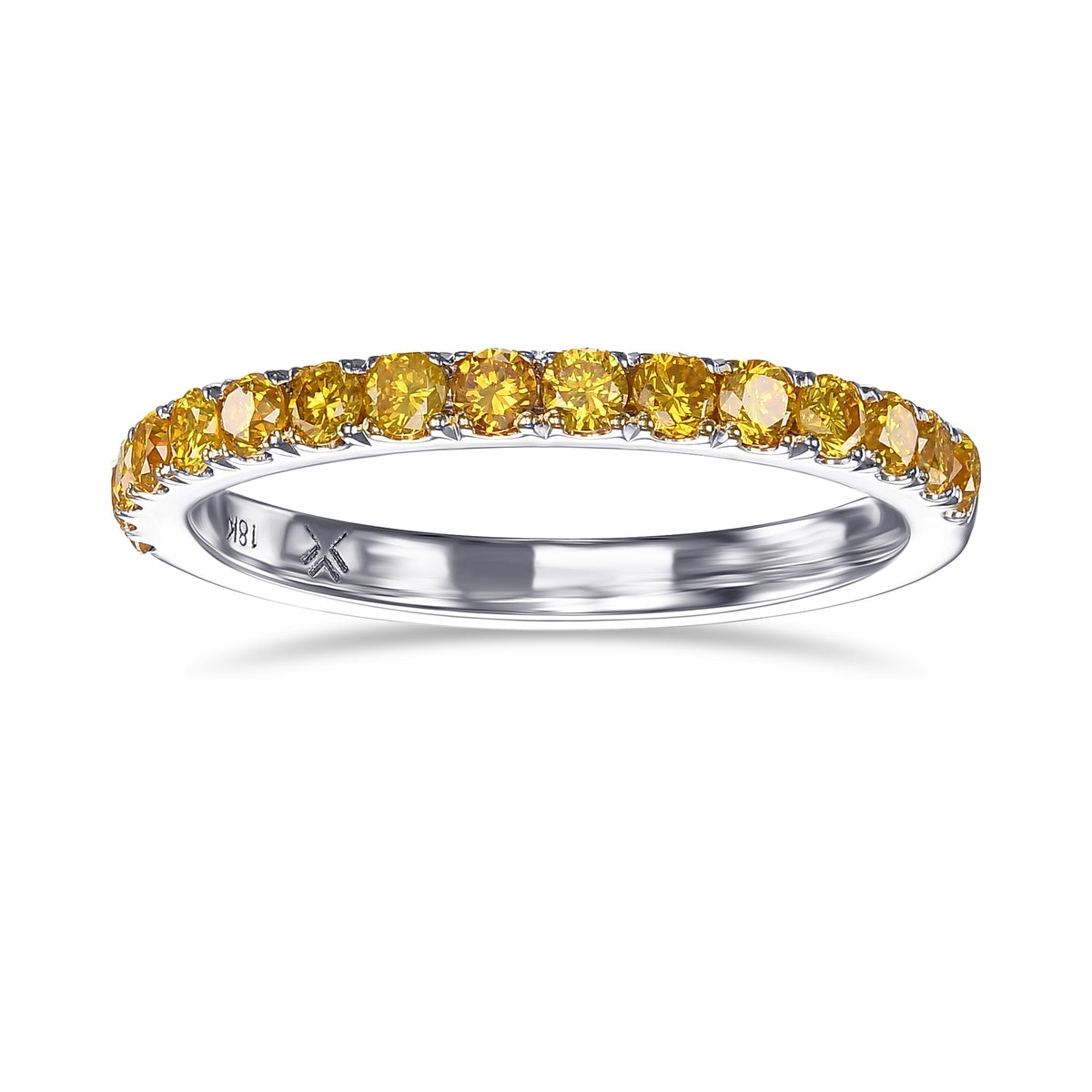 Fancy Vivid Orange Yellow Diamond Half Eternity Wedding Band 