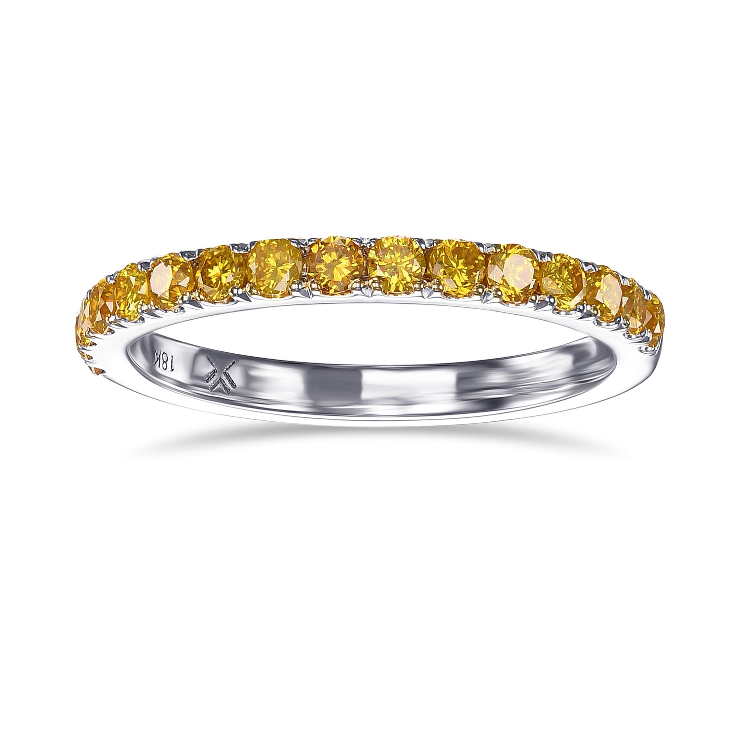 Fancy Vivid Orange Yellow Diamond Half Eternity Wedding Band 