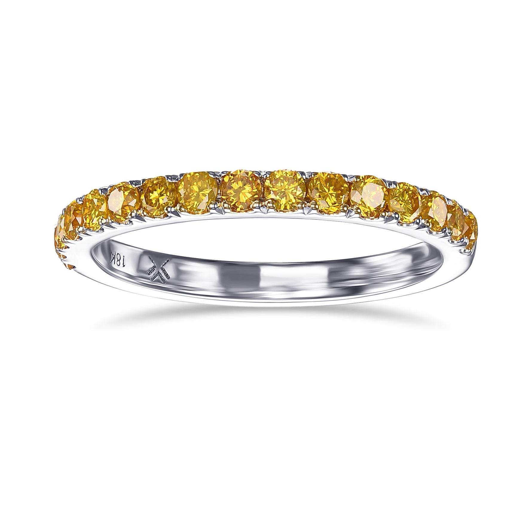 Fancy Vivid Orange Yellow Diamond Half Eternity Wedding Band 