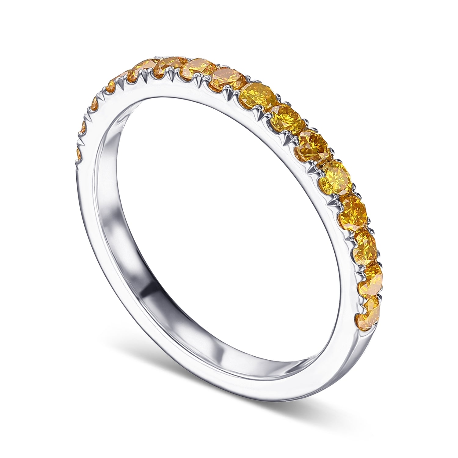 Fancy Vivid Orange Yellow Diamond Half Eternity Wedding Band 