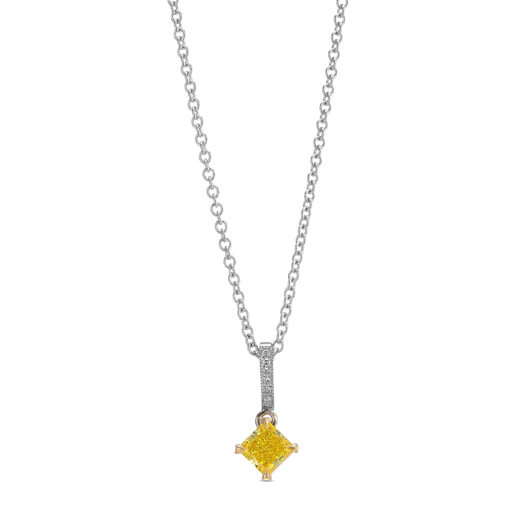 Fancy Vivid Yellow Radiant Drop Diamond Pendant