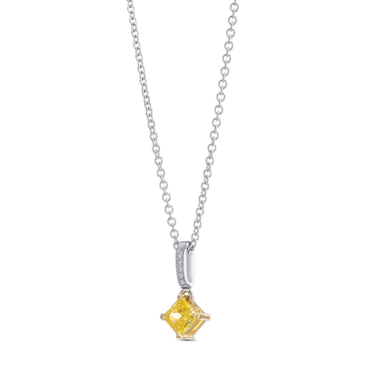 Fancy Vivid Yellow Radiant Drop Diamond Pendant