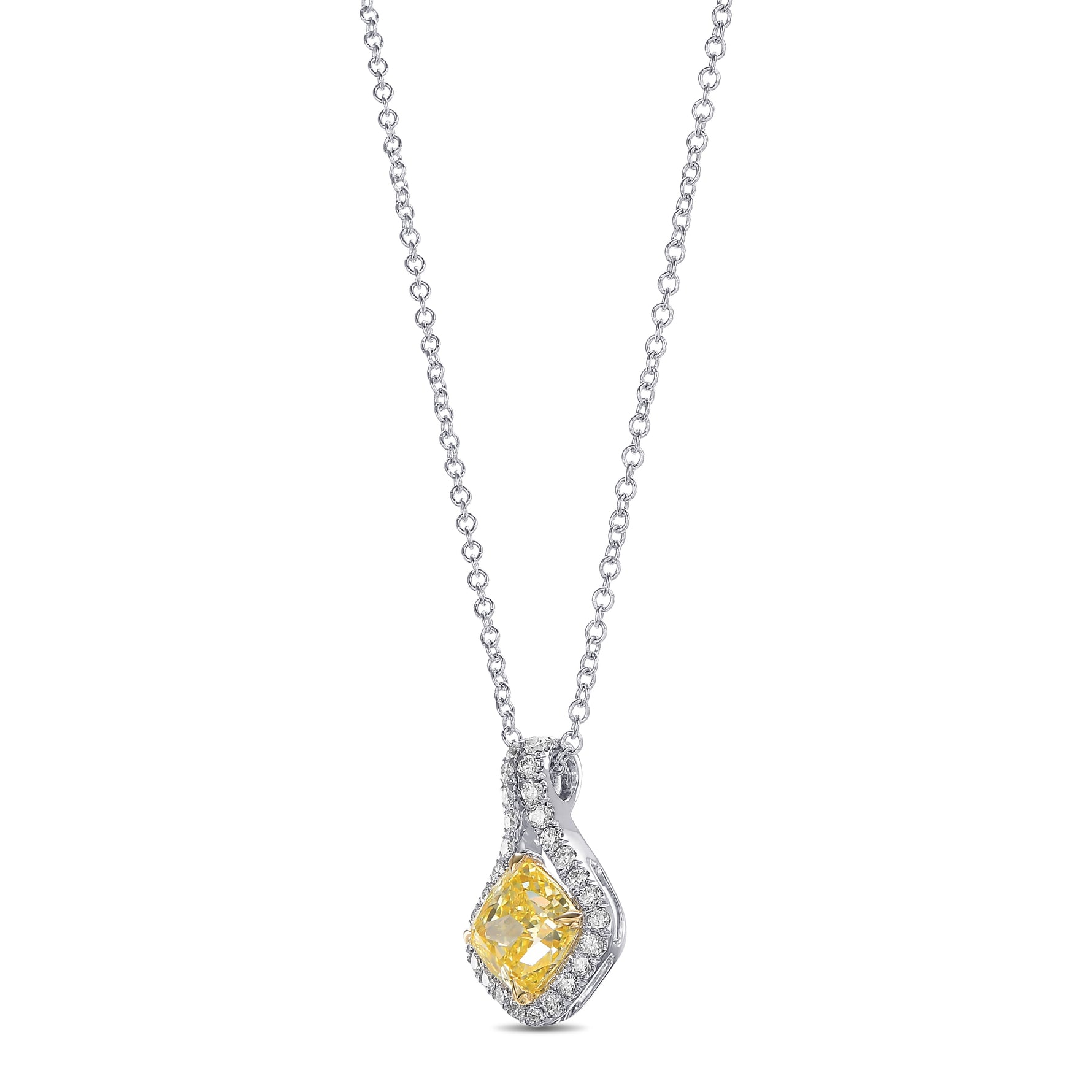 Fancy Intense Yellow Cushion Drop Diamond Pendant