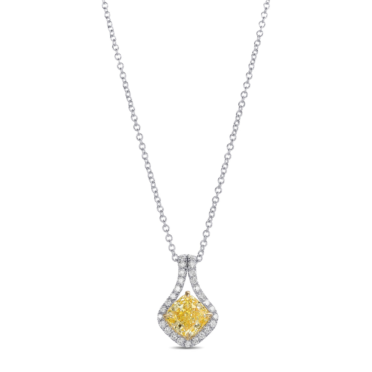 Fancy Intense Yellow Cushion Drop Diamond Pendant