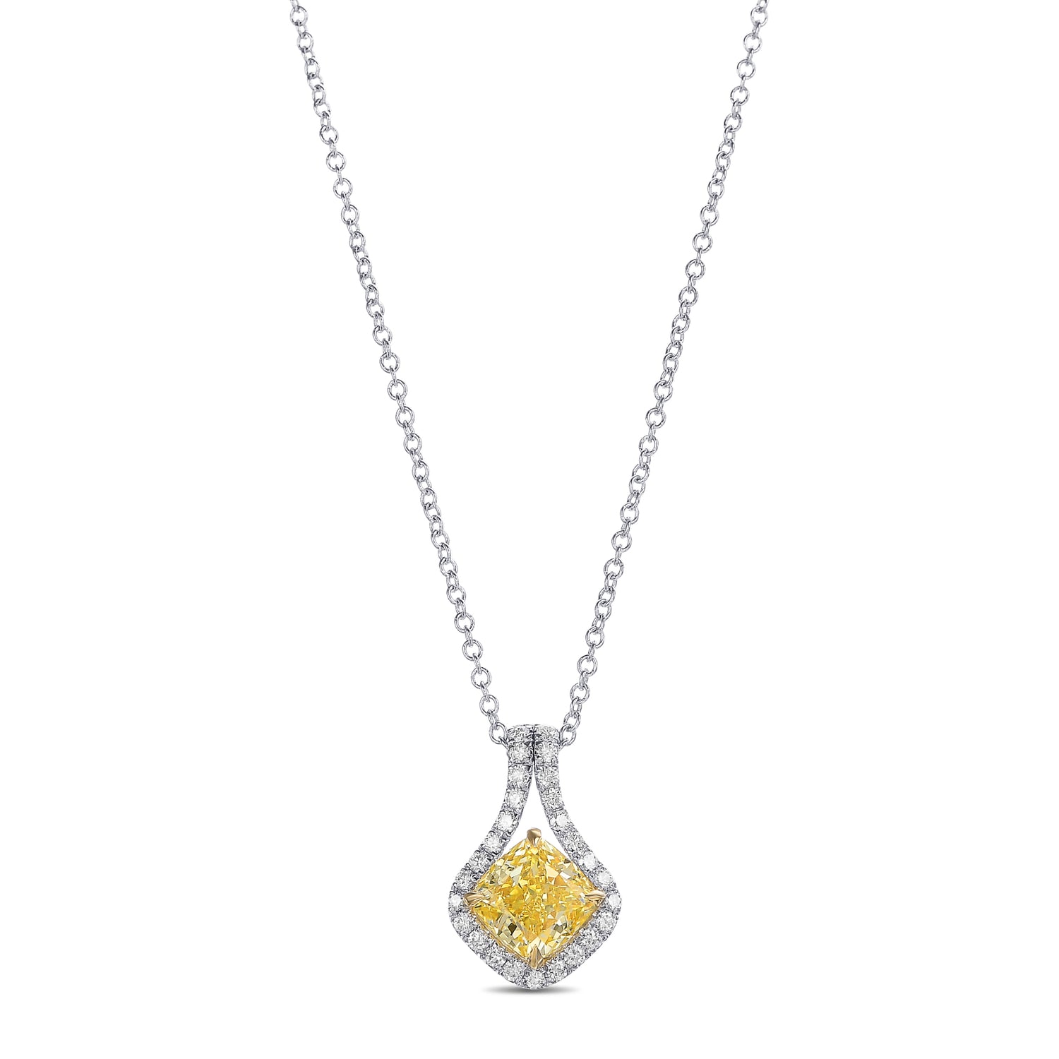 Fancy Intense Yellow Cushion Drop Diamond Pendant
