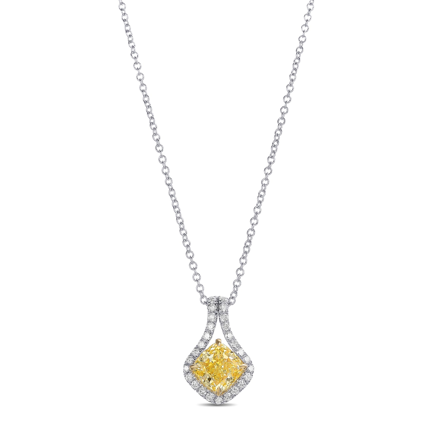 Fancy Intense Yellow Cushion Drop Diamond Pendant