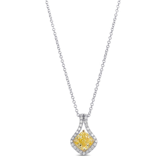 Fancy Intense Yellow Cushion Drop Diamond Pendant
