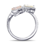 Light Pinkish Brown & Fancy Light Yellow Green Pear Diamond 2 Stone  Halo Ring