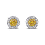 Fancy Vivid Yellow Round Brilliant Double Halo Diamond Earrings