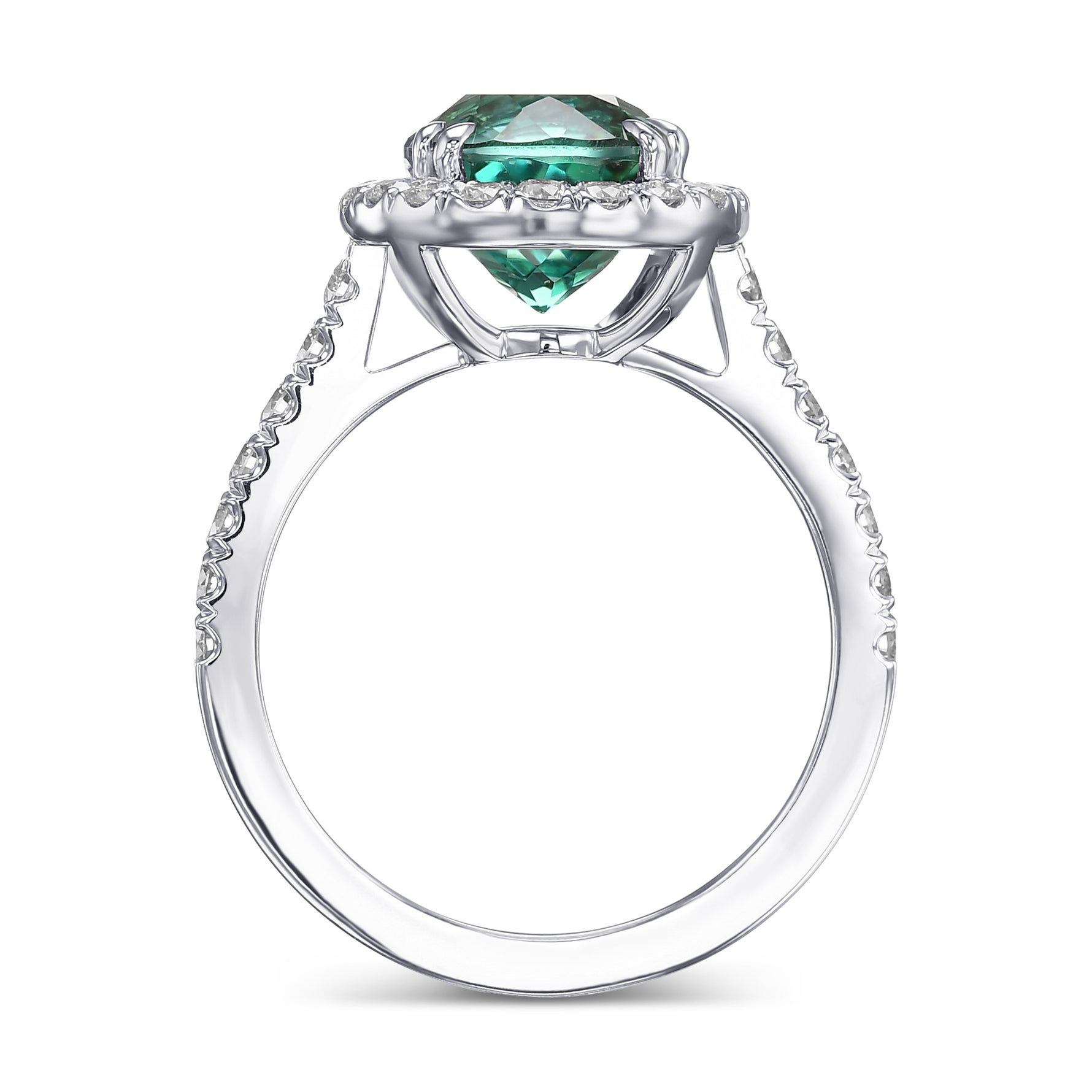 Cushion Green Tourmaline & Diamond Halo Ring