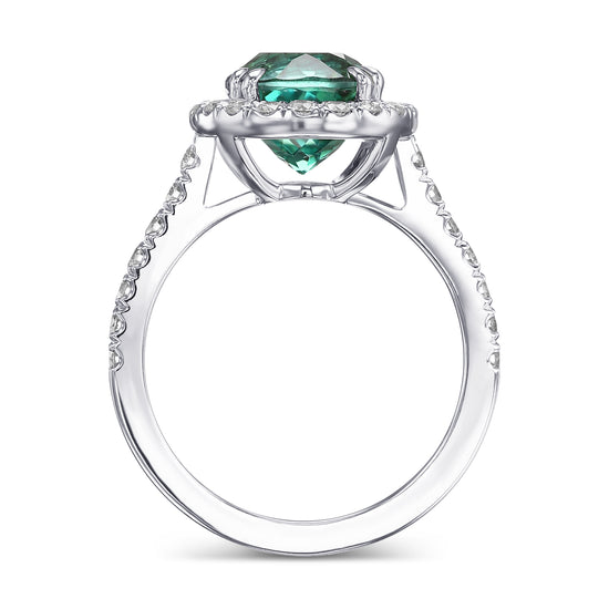 Cushion Green Tourmaline & Diamond Halo Ring