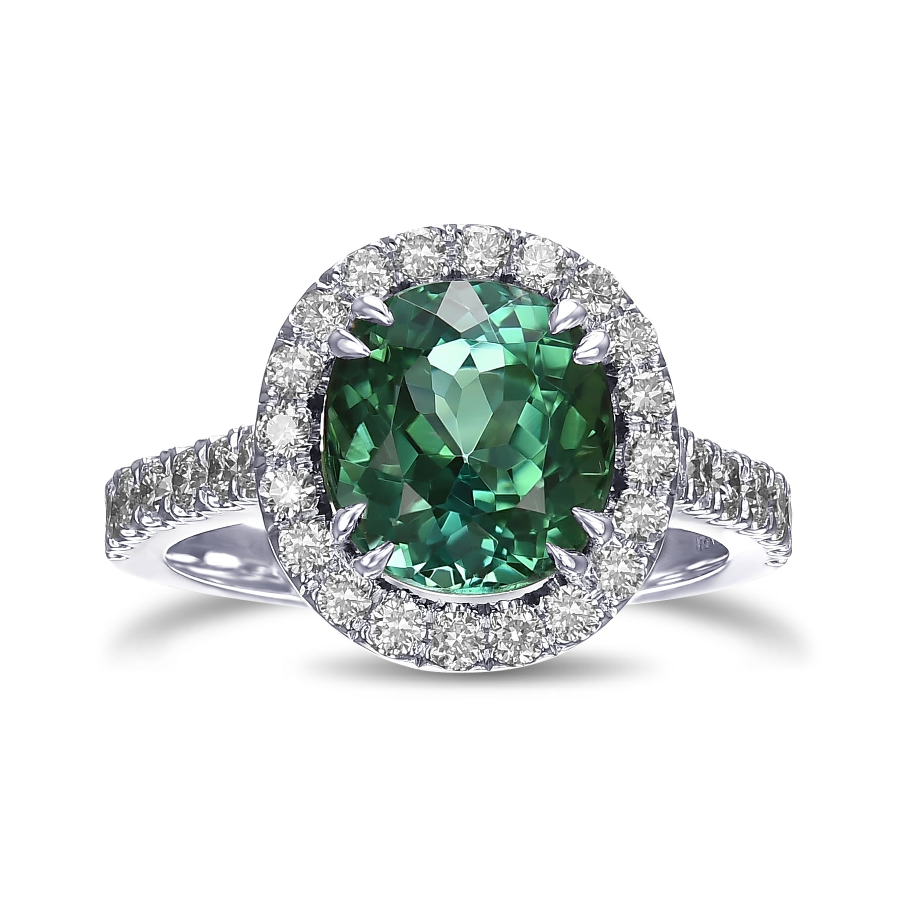 Cushion Green Tourmaline & Diamond Halo Ring