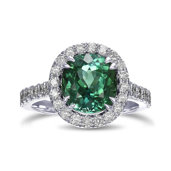 Cushion Green Tourmaline & Diamond Halo Ring