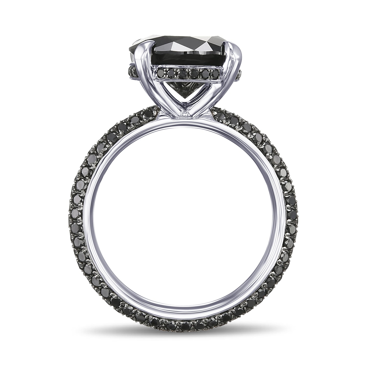 Fancy Black Round Diamond Wedding Set Rings