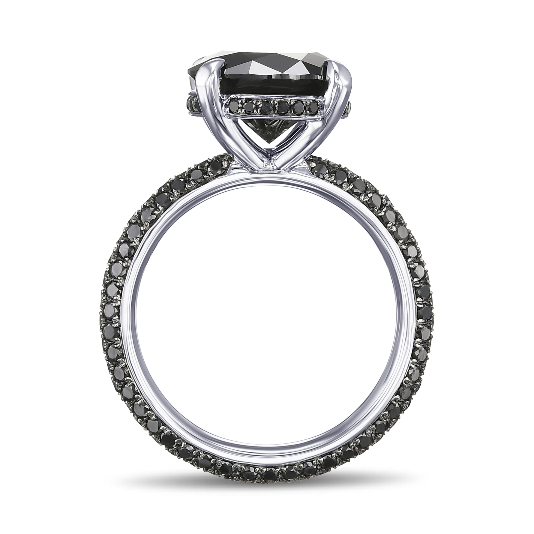 Fancy Black Round Diamond Wedding Set Rings
