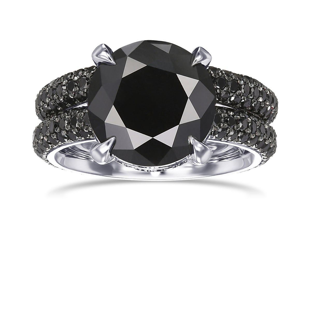 Fancy Black Round Diamond Wedding Set Rings