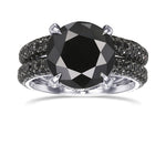 Fancy Black Round Diamond Wedding Set Rings