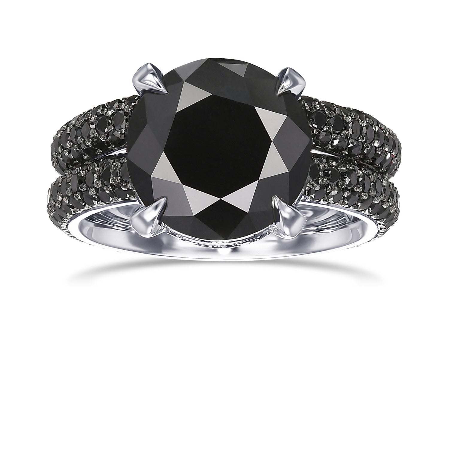 Fancy Black Round Diamond Wedding Set Rings