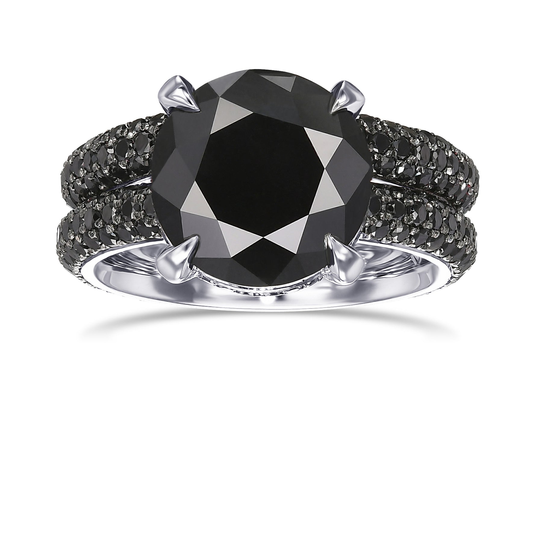 Fancy Black Round Diamond Wedding Set Rings