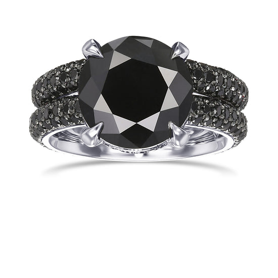 Fancy Black Round Diamond Wedding Set Rings