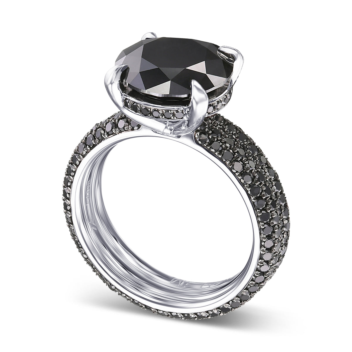 Fancy Black Round Diamond Wedding Set Rings