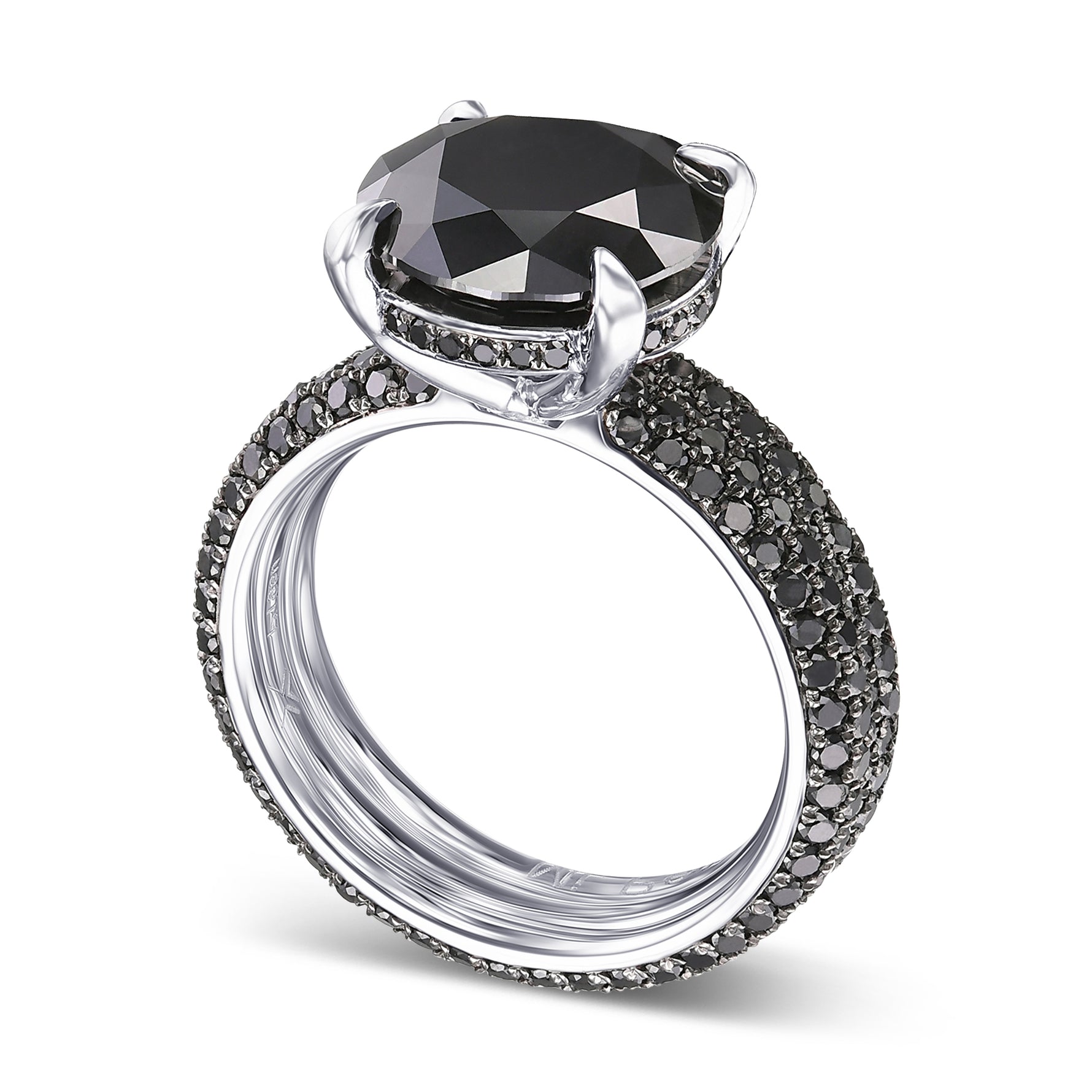 Fancy Black Round Diamond Wedding Set Rings