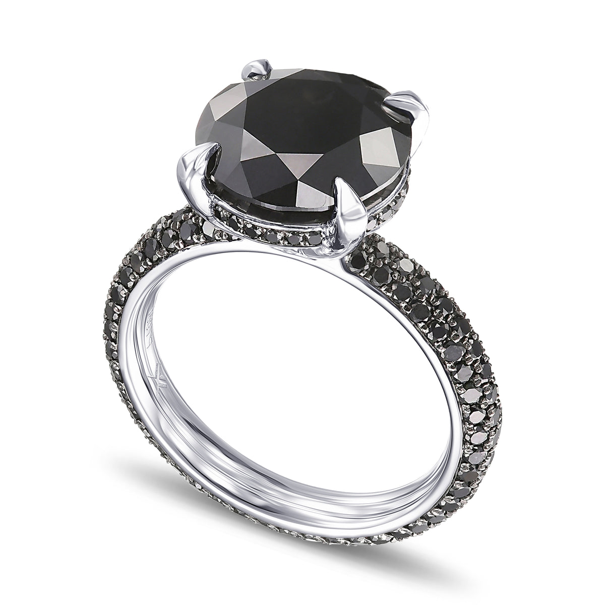 Fancy Black Round Diamond Wedding Set Rings