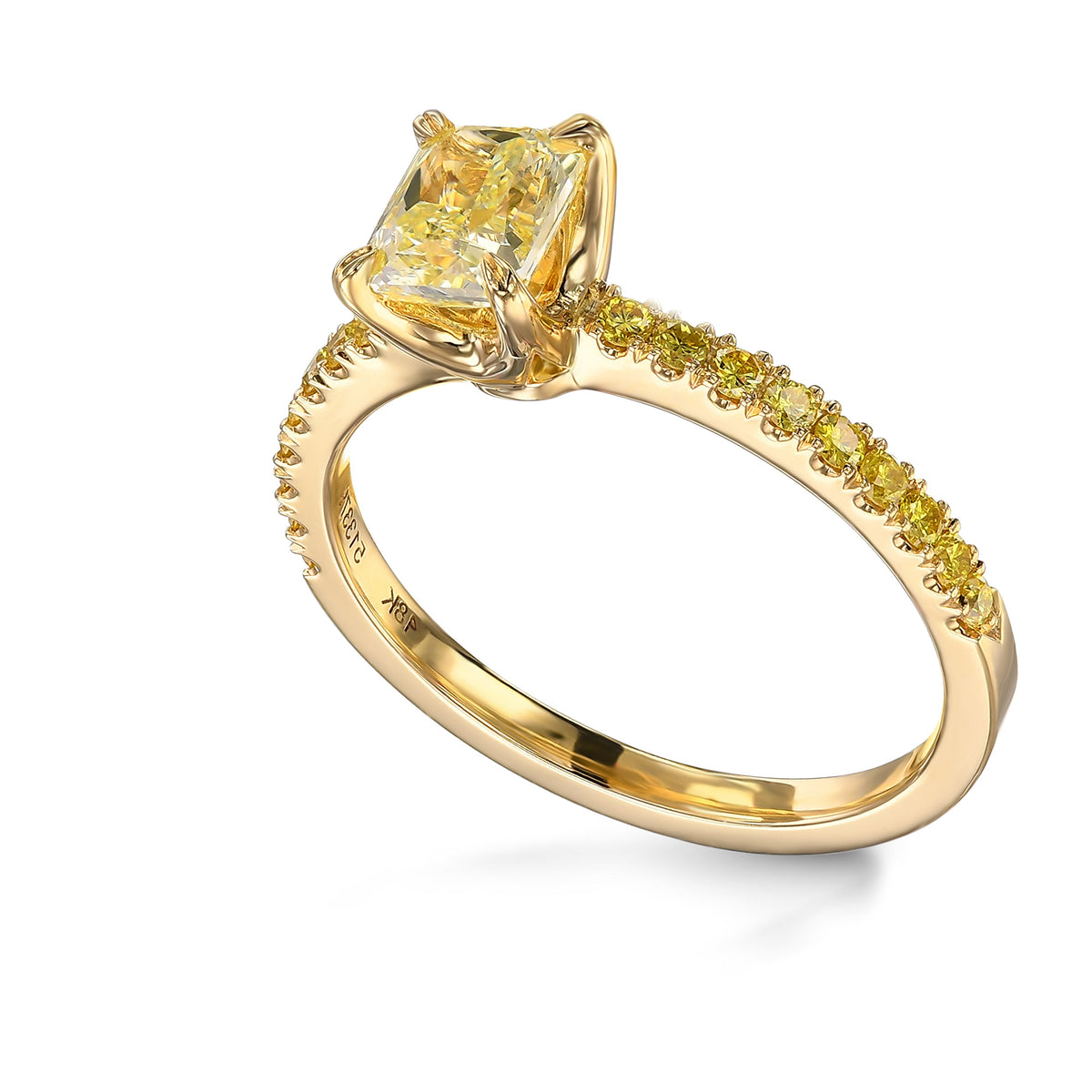 Fancy Yellow Radiant Side Stone Diamond Ring