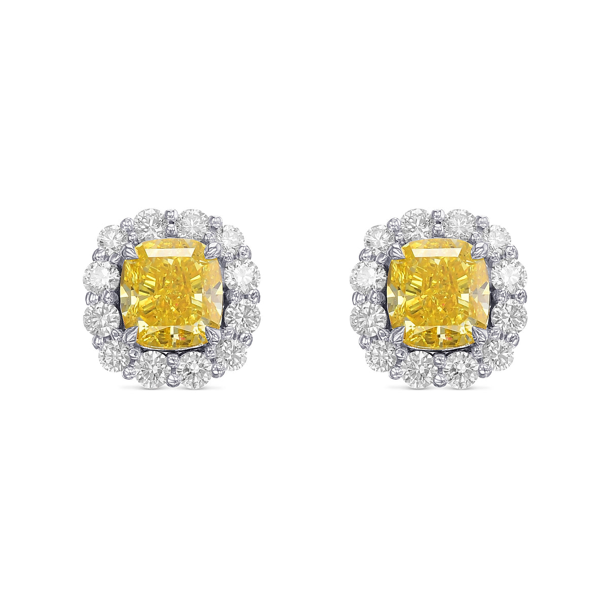 Fancy Intense Yellow Cushion Halo Diamond Earrings