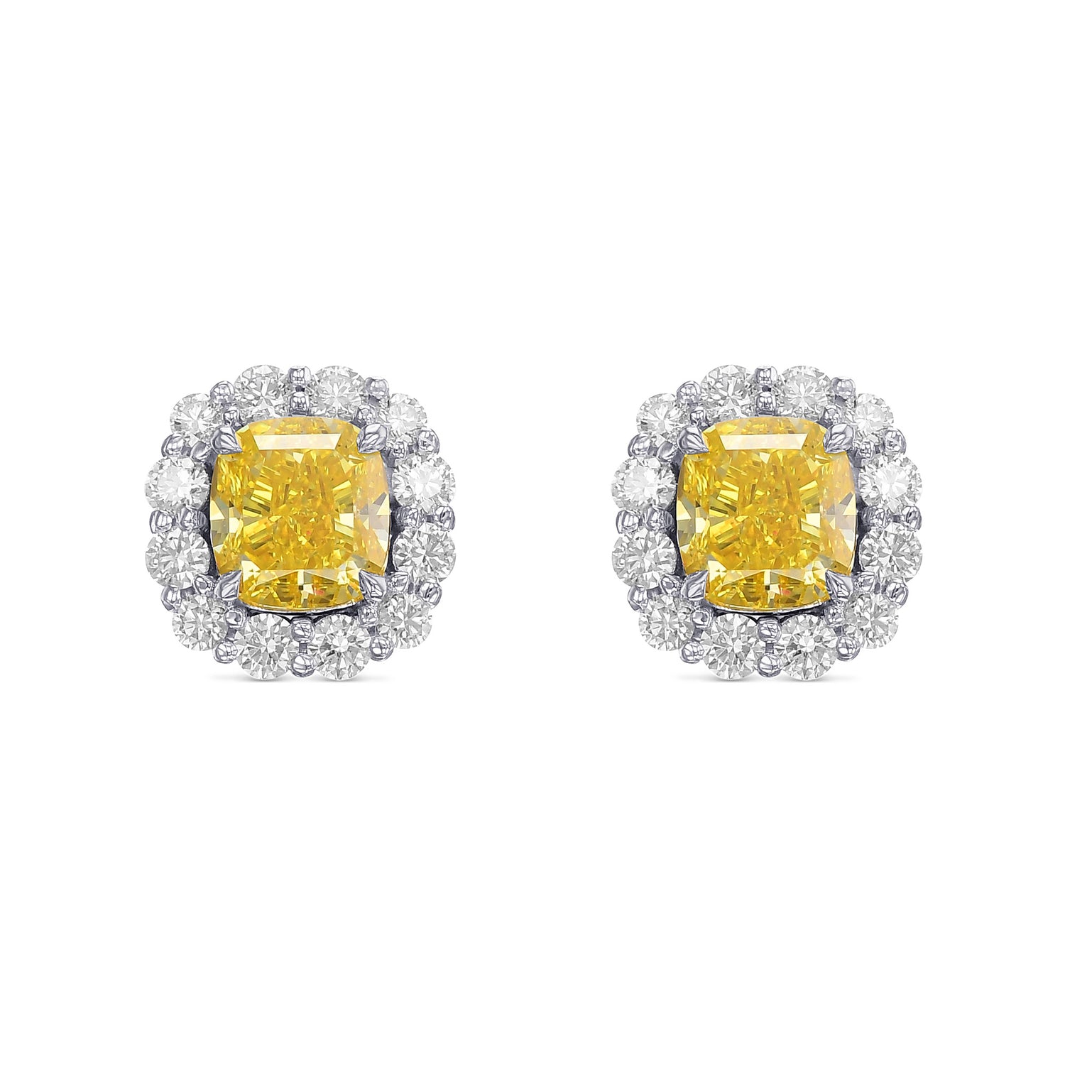 Fancy Intense Yellow Cushion Halo Diamond Earrings