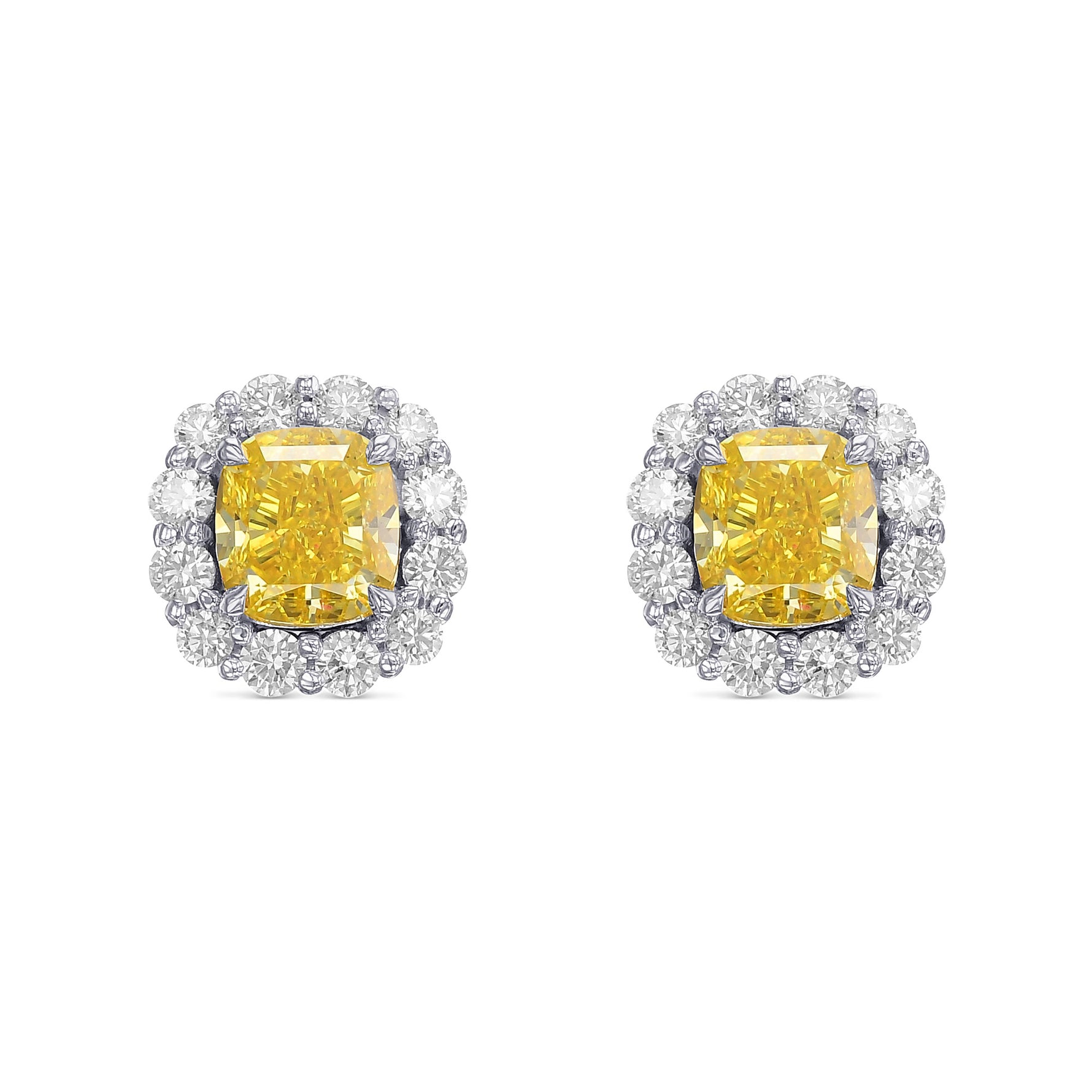 Fancy Intense Yellow Cushion Halo Diamond Earrings