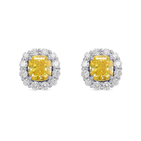 Fancy Intense Yellow Cushion Halo Diamond Earrings