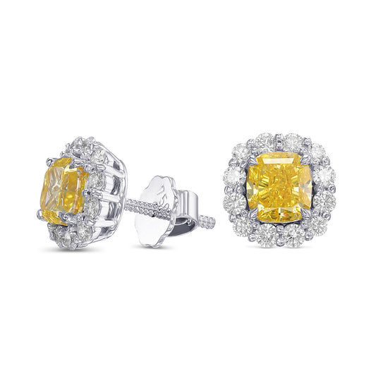 Fancy Intense Yellow Cushion Halo Diamond Earrings