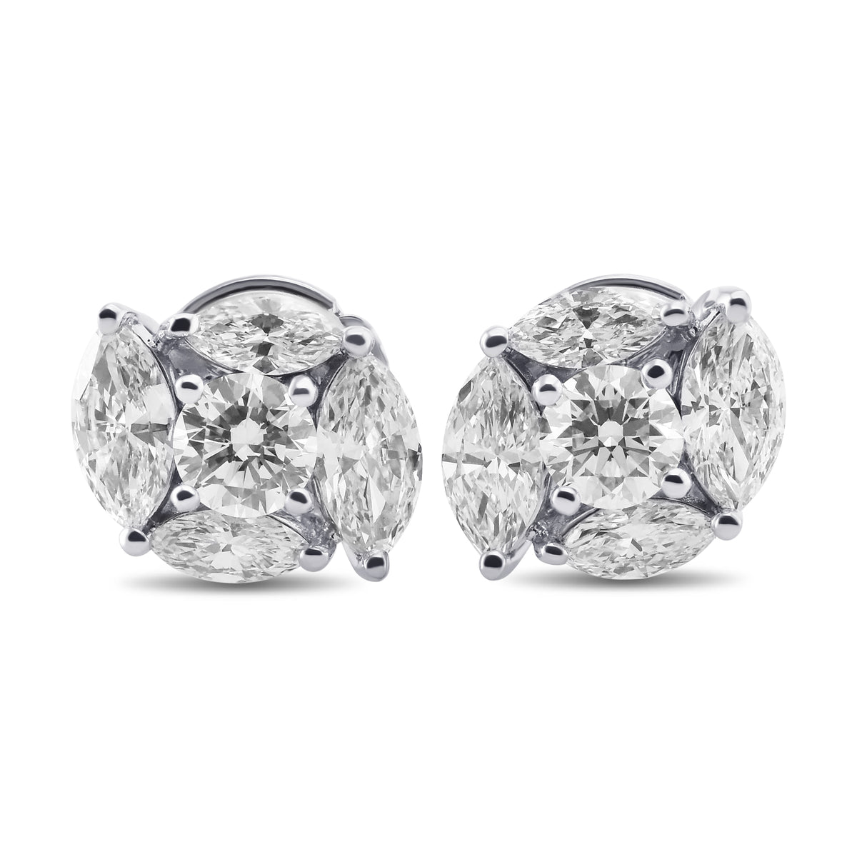 Marquise & Round Diamond Stud Earrings