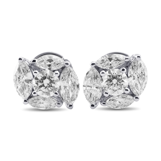 Marquise & Round Diamond Stud Earrings