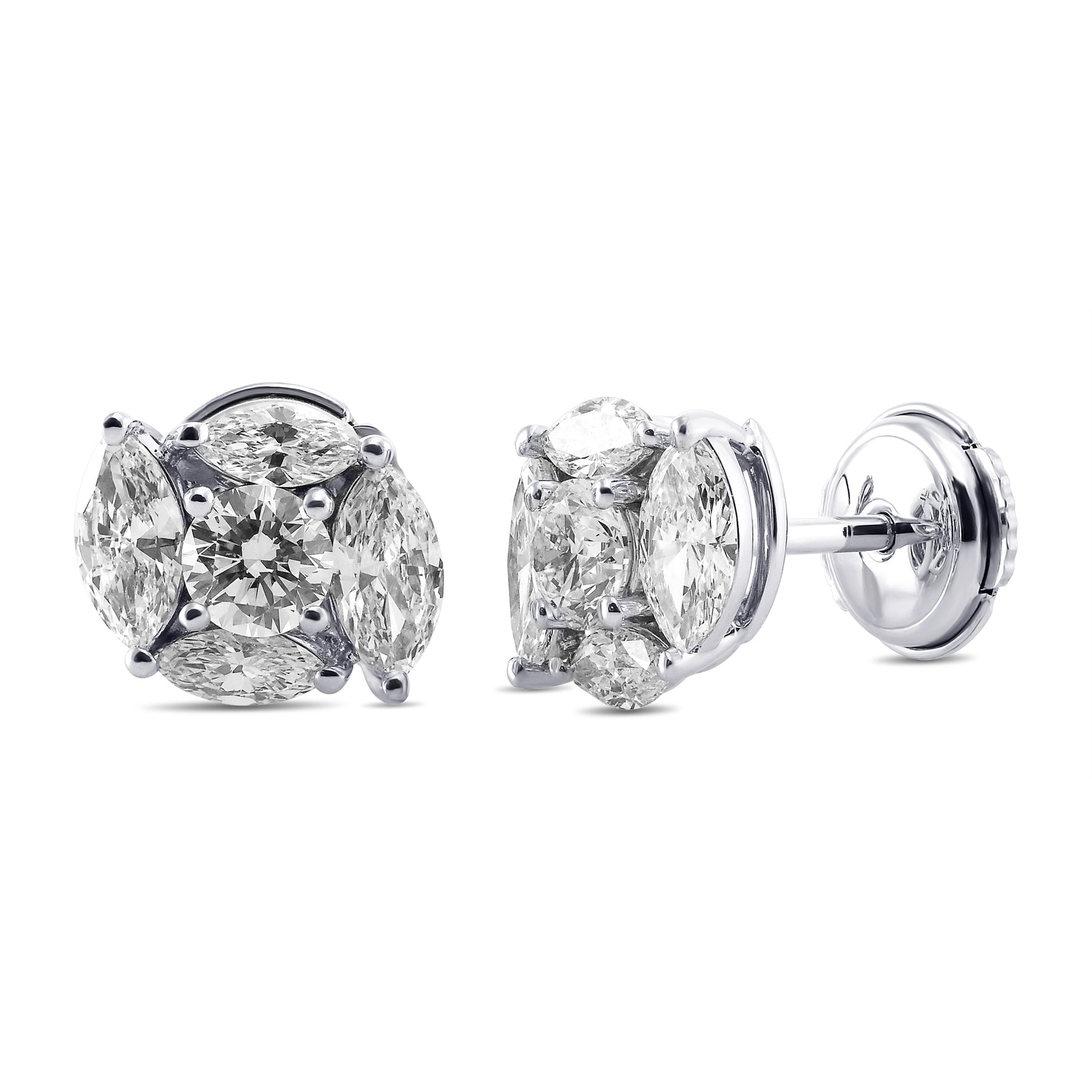 Marquise & Round Diamond Stud Earrings