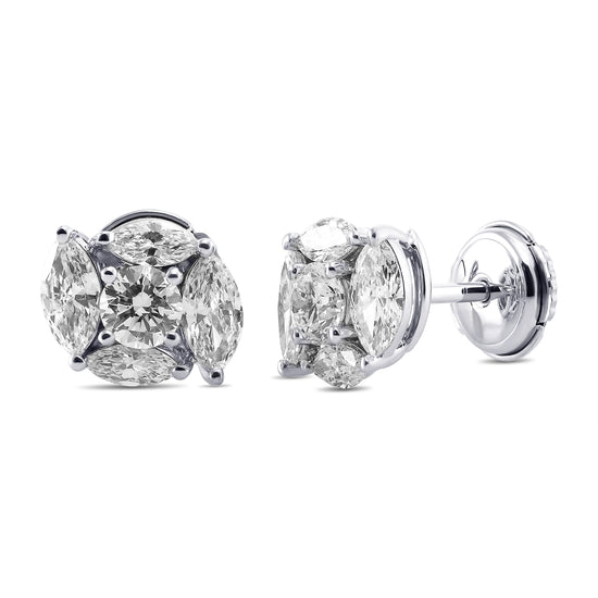 Marquise & Round Diamond Stud Earrings