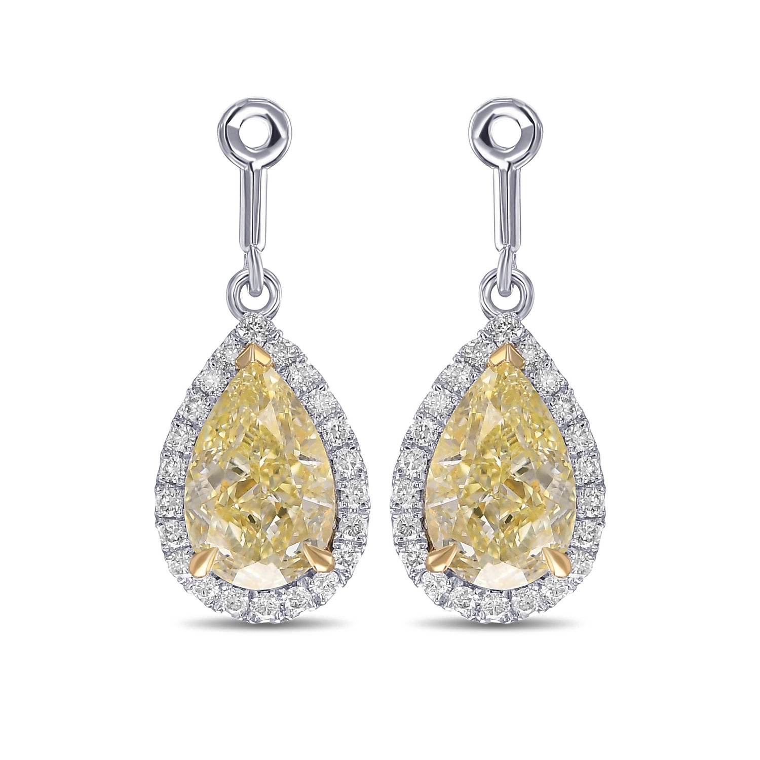 Light Yellow Pear Drop Halo Earrings