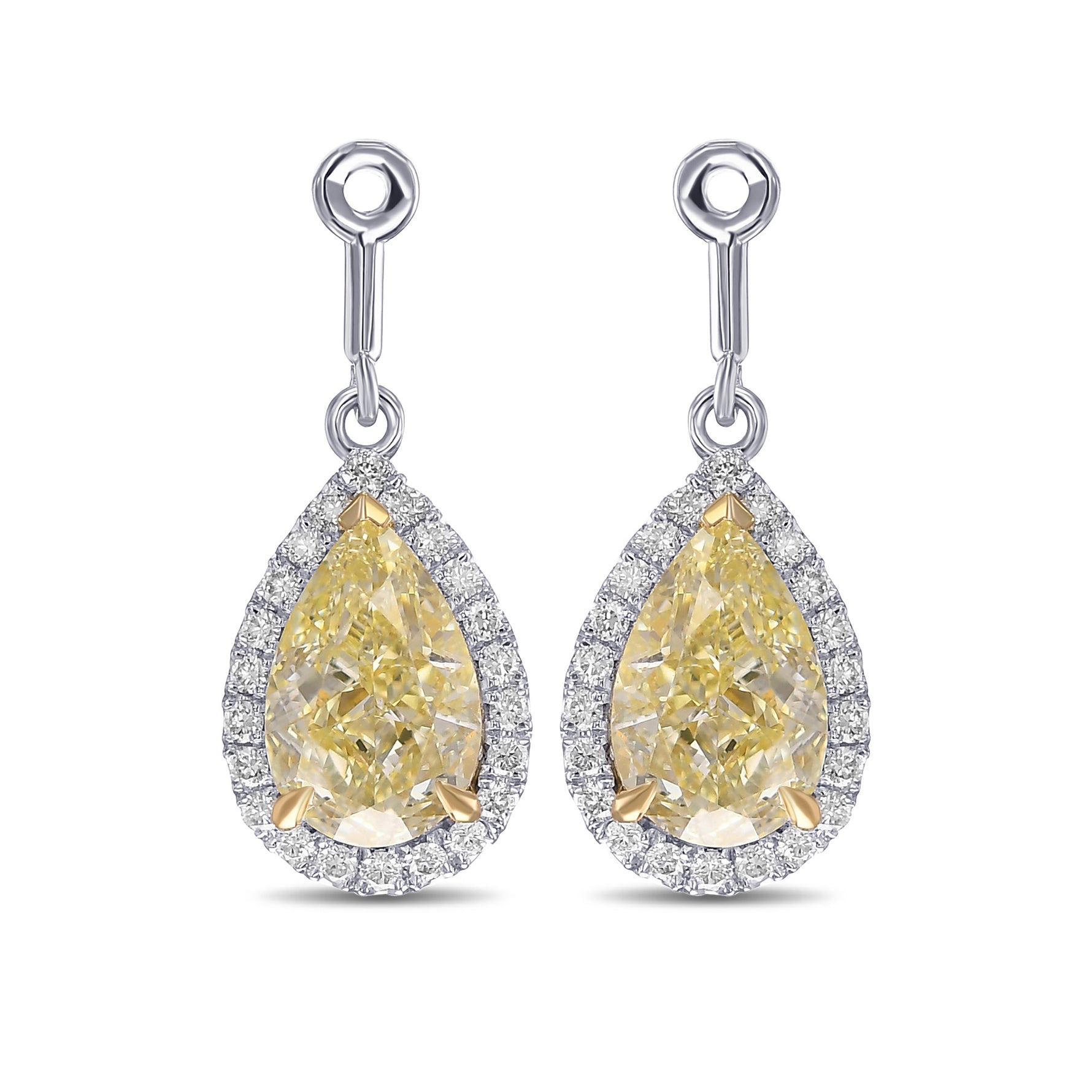 Light Yellow Pear Drop Halo Earrings