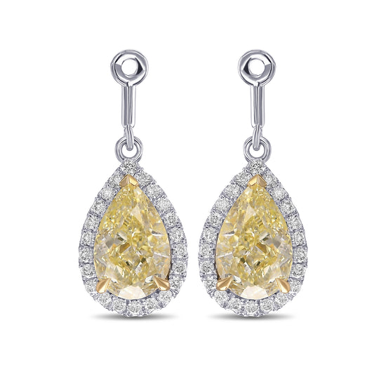 Light Yellow Pear Drop Halo Earrings