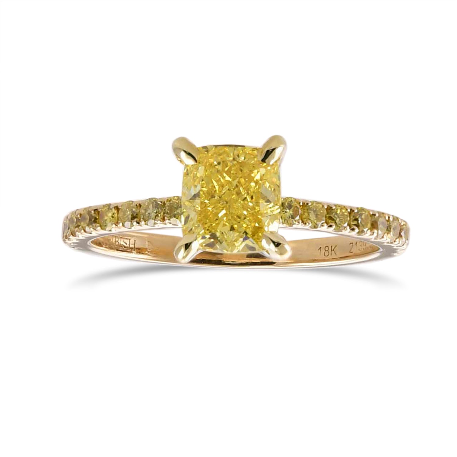 Fancy Vivid Yellow Cushion Side Stone Ring