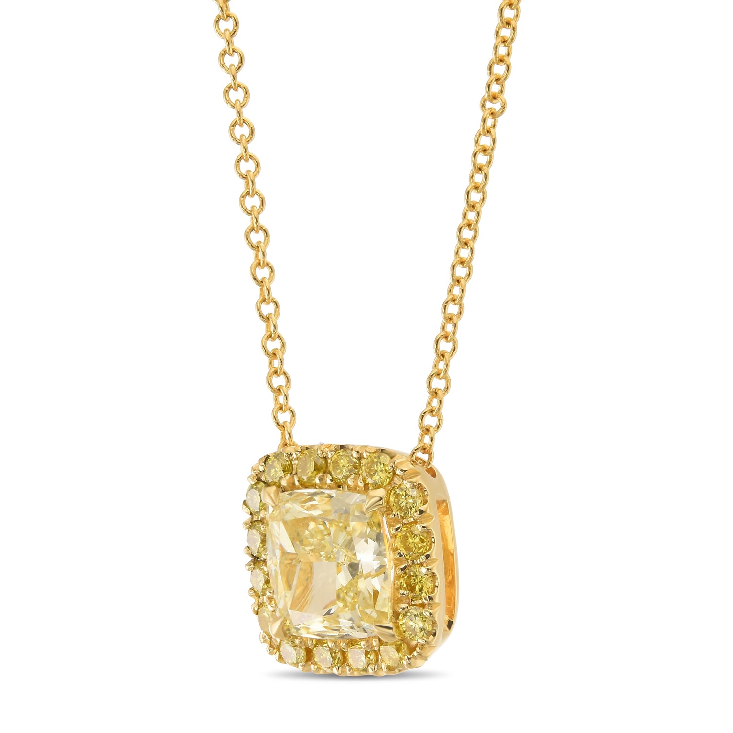 Fancy Yellow Cushion Halo Pendant