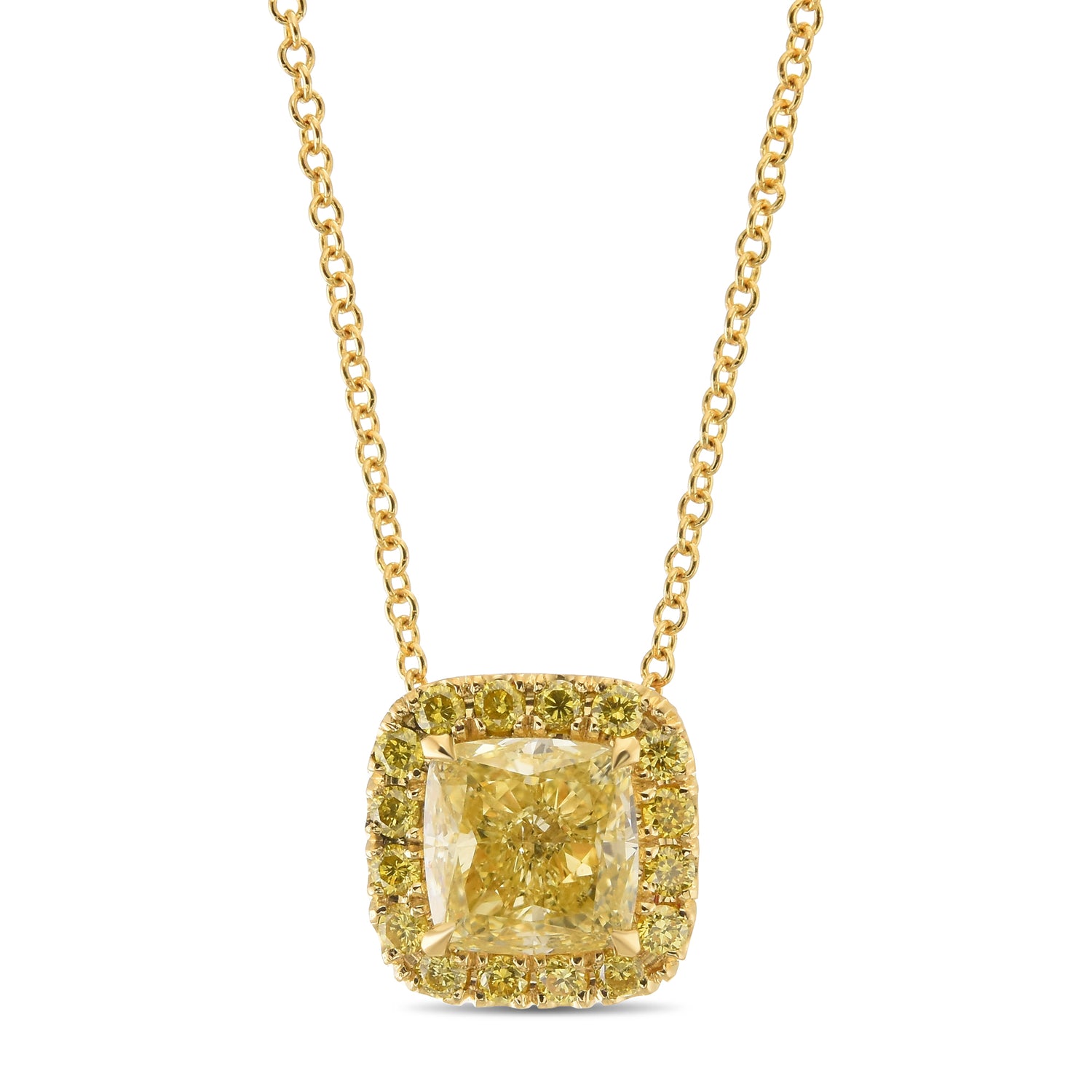 Fancy Yellow Cushion Halo Pendant