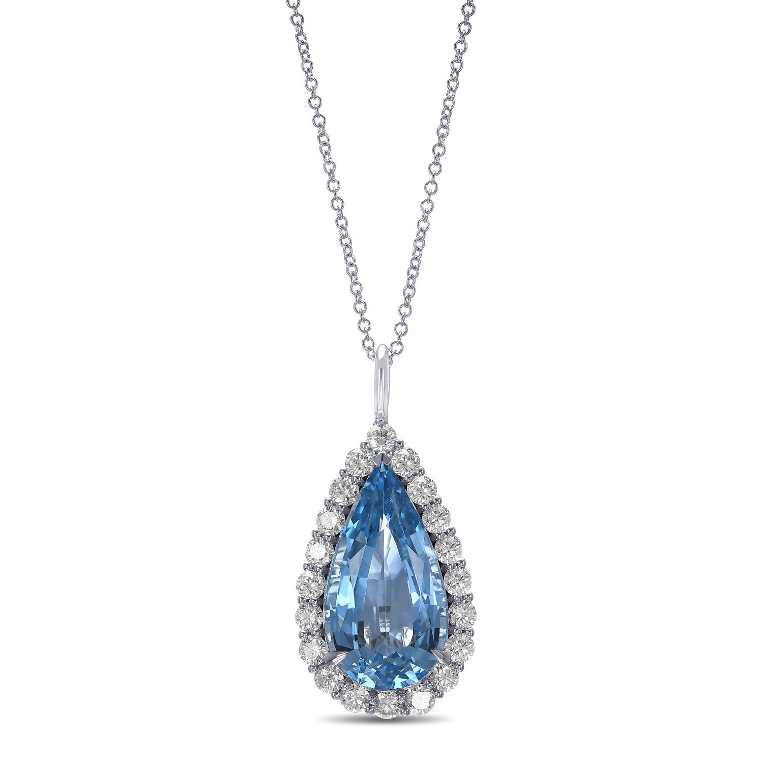  Pear Shape Aquamarine Halo Pendant