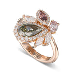 Chameleon and Pink Asymmetrical Couture Diamond Ring
