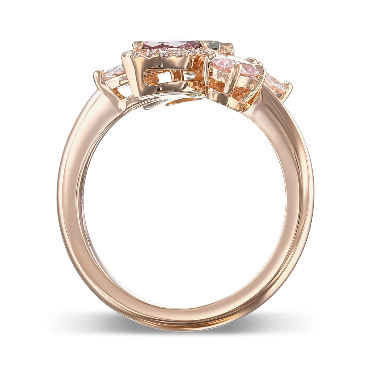 Chameleon and Pink Asymmetrical Couture Diamond Ring