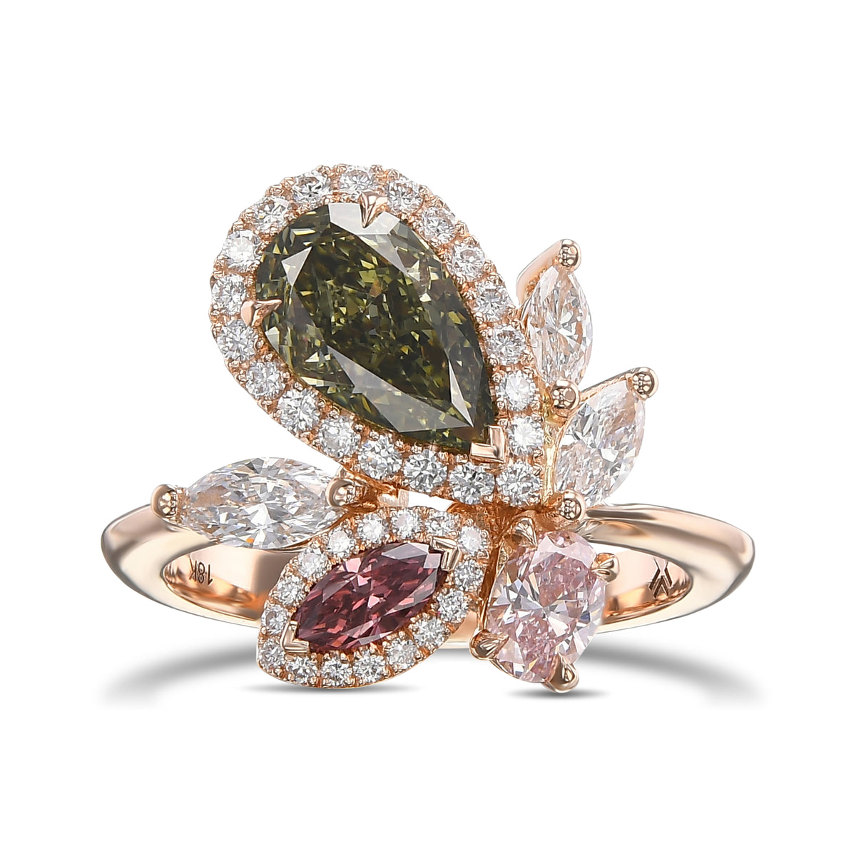 Chameleon and Pink Asymmetrical Couture Diamond Ring